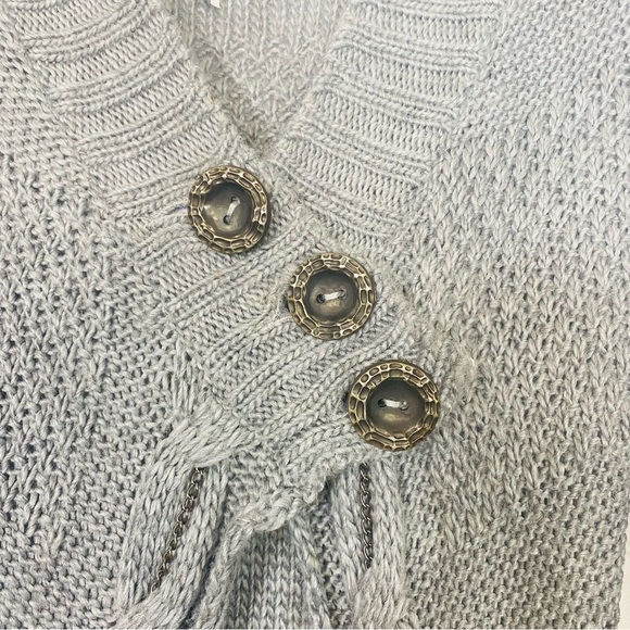 Y2K Cozy BKE Cardigan Sweater Grey Open Knit Wool Cable Knit Chain Detail Boho - Picture 6 of 9